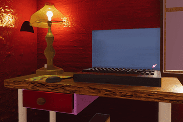 Laptop in dollhouse